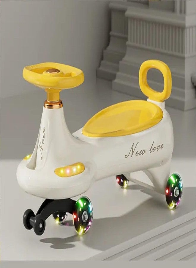 Avarin Musical Swing Car, Kids Push Car Pu Wheels, Comfortable Seats, Push Rider, Bluetooth Connect with 360° Steering & Music, Light for Kids Age 3+ (Yellow) - Image 1